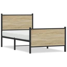 Berkfield Home Metal Bed Frame without Mattress Sonoma Oak 90x190 cm Single in Brown - thumbnail 1