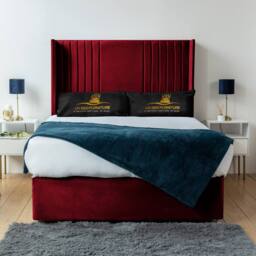 UK Bed Furniture Skyline Wingback Divan Bed Base with 54 Inch Headboard - No Storage in Maroon - Size: Single