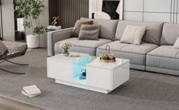 BTM High Gloss LED Coffee Table with Unique Shape & Drawers in White - thumbnail 5