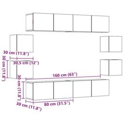 Berkfield Home Wall Mounted TV cabinets 8 pcs Old Wood Engineered Wood in Brown - thumbnail 9
