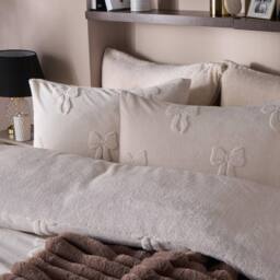 OHS Bows Tufted Teddy Fleece Super Soft Duvet Set with Pillowcase in Ivory - Size: Double - thumbnail 3
