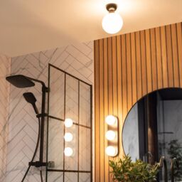 ValueLights Orbital 3 Way Bar Opal Glass Globe IP44 Rated Bathroom Flush Wall Ceiling Light in Black - thumbnail 4