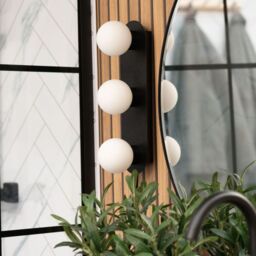 ValueLights Orbital 3 Way Bar Opal Glass Globe IP44 Rated Bathroom Flush Wall Ceiling Light in Black