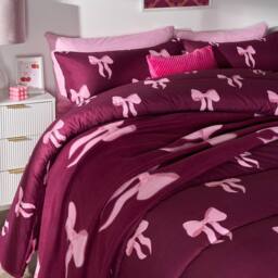 OHS Bows 10.5 Tog Coverless Duvet with Pillowcase Bedding Set in Burgundy - Size: King - thumbnail 2