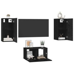 Berkfield Home TV Cabinet 3 pcs Black oak 60 x 30 x 30.5 cm Engineered wood - thumbnail 3