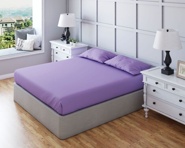 Snug City Fitted Sheet Polycotton Plain Dyed Extra Deep 25cm Bed Linen in Lilac - Size: Super King - image 1