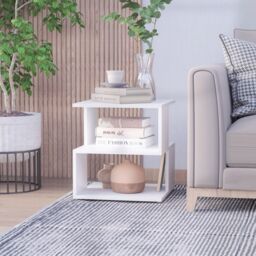 HOMCOM Modern Square 2-Tier Coffee Side Table with Shelf for Living Room in White - thumbnail 1