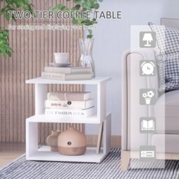 HOMCOM Modern Square 2-Tier Coffee Side Table with Shelf for Living Room in White - thumbnail 5