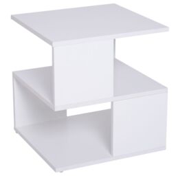 HOMCOM Modern Square 2-Tier Coffee Side Table with Shelf for Living Room in White - thumbnail 8