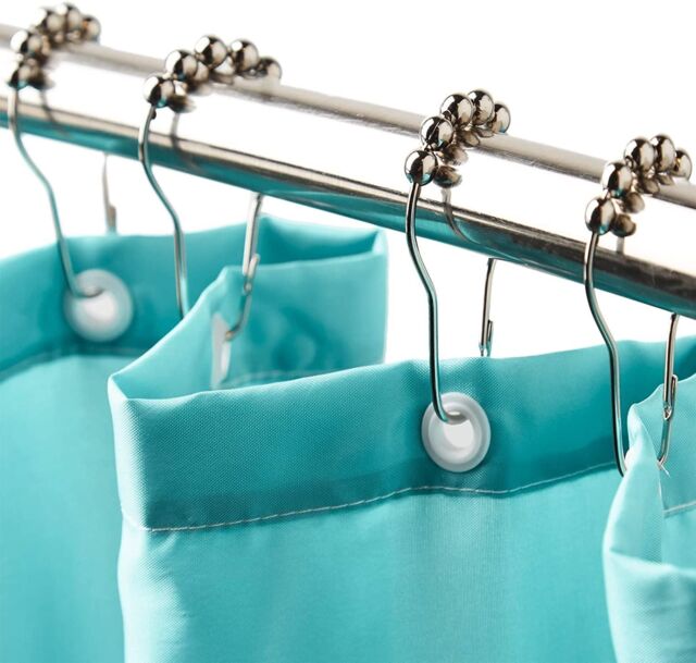 mysmartbuy Set of 12 Easy Glide Roller Ball Shower Curtain Hooks - Rustproof Stainless Steel Bathroom Accessories in Silver