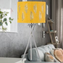 First Choice Lighting Chrome Tripod Table Lamp with Ochre Fern Cut Out Shade in Silver - thumbnail 4