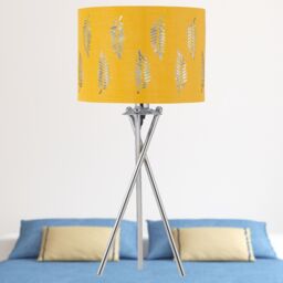 First Choice Lighting Chrome Tripod Table Lamp with Ochre Fern Cut Out Shade in Silver - thumbnail 5