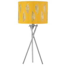 First Choice Lighting Chrome Tripod Table Lamp with Ochre Fern Cut Out Shade in Silver