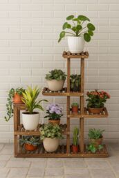 Neo 6 Tier Wooden Indoor Outdoor Shelf Plant Stand Display Rack in Dark Brown - Size: Large