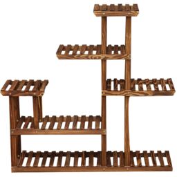 Neo 6 Tier Wooden Indoor Outdoor Shelf Plant Stand Display Rack in Dark Brown - Size: Large - thumbnail 9