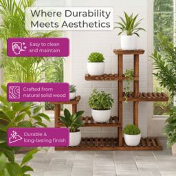 Neo 6 Tier Wooden Indoor Outdoor Shelf Plant Stand Display Rack in Dark Brown - Size: Large - thumbnail 4