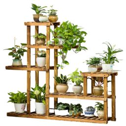 Neo 6 Tier Wooden Indoor Outdoor Shelf Plant Stand Display Rack in Dark Brown - Size: Large - thumbnail 2