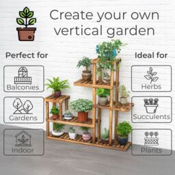Neo 6 Tier Wooden Indoor Outdoor Shelf Plant Stand Display Rack in Dark Brown - Size: Large - thumbnail 3