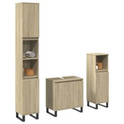 Berkfield Home Durable 3 Piece Bathroom Furniture Set Sonoma Oak Engineered Wood in Light Tan - thumbnail 2