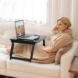KORVIXA Breakfast Serving Bed Tray Bamboo Laptop Lap Tray in Black - Size: 100 cm x 100 cm - thumbnail 3