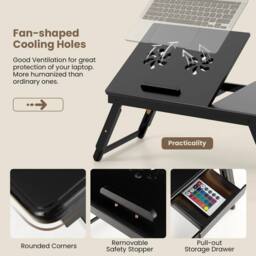 KORVIXA Breakfast Serving Bed Tray Bamboo Laptop Lap Tray in Black - Size: 100 cm x 100 cm - thumbnail 4
