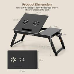 KORVIXA Breakfast Serving Bed Tray Bamboo Laptop Lap Tray in Black - Size: 100 cm x 100 cm - thumbnail 2