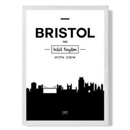 ARTZE Bristol Black & White City Skyline Framed Print SIZE: A2 with White Frame - Size: A4 - thumbnail 1