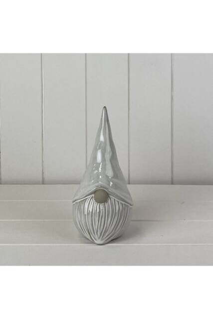 KDMD White Whimsical Glazed Ceramic Gonk Ornament in Light Grey - image 1