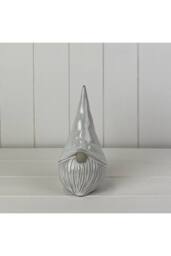 KDMD White Whimsical Glazed Ceramic Gonk Ornament in Light Grey - thumbnail 1