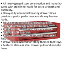Loops 670 x 440 x 210mm RED 2 Drawer MID-BOX Tool Chest Lockable Storage Unit Cabinet - thumbnail 2