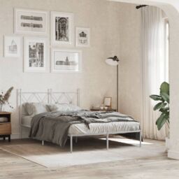 Berkfield Home Metal Bed Frame without Mattress with Headboard White 120x200cm - Size: Small Double - thumbnail 1