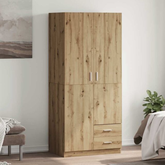 Berkfield Home Wardrobe Artisian Oak 80x52x180 cm Engineered Wood in Brown - Size: 80 x 52 x 180 cm - image 1