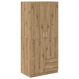 Berkfield Home Wardrobe Artisian Oak 80x52x180 cm Engineered Wood in Brown - Size: 80 x 52 x 180 cm - thumbnail 2