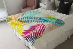 Benjamin Tate Design Multi Coloured Tropical Leaves Blanket in Natural - Size: 120 cm x 150 cm - thumbnail 3