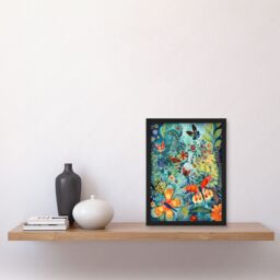 Artery8 Butterfly Insects in Flower Field Modern Folk Art Artwork Framed Wall Art Print A4 in Black - thumbnail 2