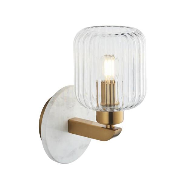 Netlighting Travi Ribbed Wall Lamp White Vintage Brass & Ribbed Glass E14 - image 1