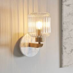 Netlighting Travi Ribbed Wall Lamp White Vintage Brass & Ribbed Glass E14 - thumbnail 2