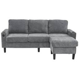Fascinate Grey L-Shaped Corner Sofa with USB & Cup Holders - 3 Seater Sectional - thumbnail 7