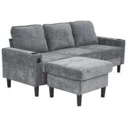 Fascinate Grey L-Shaped Corner Sofa with USB & Cup Holders - 3 Seater Sectional - thumbnail 8