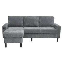 Fascinate Grey L-Shaped Corner Sofa with USB & Cup Holders - 3 Seater Sectional - thumbnail 2