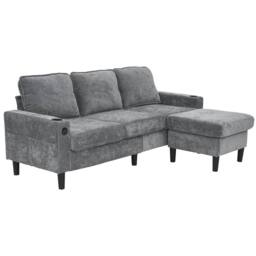 Fascinate Grey L-Shaped Corner Sofa with USB & Cup Holders - 3 Seater Sectional - thumbnail 6