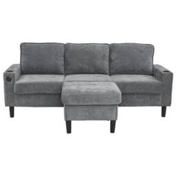 Fascinate Grey L-Shaped Corner Sofa with USB & Cup Holders - 3 Seater Sectional - thumbnail 5