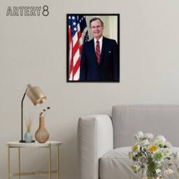 "Artery8 US President George Bush Senior Framed Canvas Wall Art Print - Size: W12"" x H16""" - thumbnail 3