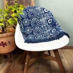 KDMD Handmade Indigo Throw - 170x120cm - Desi Stripes in Blue - Size: 170x120 cm - thumbnail 1