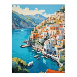 "Artery8 Amalfi Coast Artwork Blue Orange Green Italy Coastal Village Landscape Unframed Wall Art Print Poster Home Decor Premium - Size: W12"" x H16""" - thumbnail 1