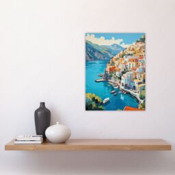 "Artery8 Amalfi Coast Artwork Blue Orange Green Italy Coastal Village Landscape Unframed Wall Art Print Poster Home Decor Premium - Size: W12"" x H16""" - thumbnail 4