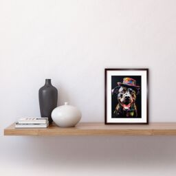 "Artery8 Wall Art Print Rottweiler in Bow Tie & Multicoloured Top Hat Artwork Framed 9X7 Inch in Brown - Size: W7"" x H9""" - thumbnail 2