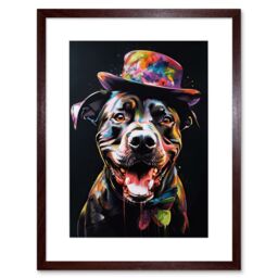 "Artery8 Wall Art Print Rottweiler in Bow Tie & Multicoloured Top Hat Artwork Framed 9X7 Inch in Brown - Size: W7"" x H9""" - thumbnail 1