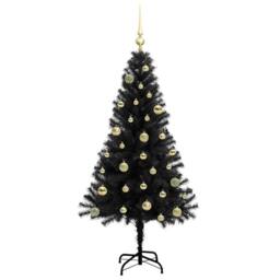 Berkfield Home Christmas Tree with 150 LEDs with Stand Black 150 cm PVC - thumbnail 4