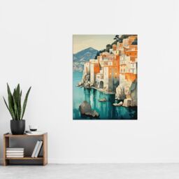 "Artery8 Amalfi Coast Artwork Blue Orange Green Coastal Village Italy Landscape Extra Large XL Unframed Wall Art Poster Print - Size: W24"" x H32""" - thumbnail 4